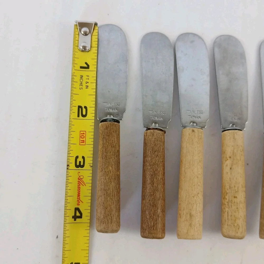 Set 5‎ Vtg Party Spreaders Taiwan Wood Handle Cheese Knives Charcuterie 4.1/4